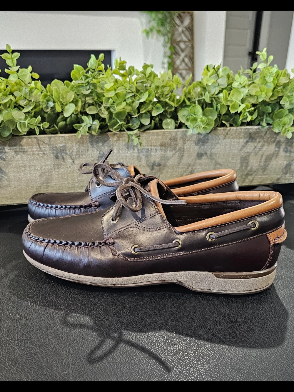 Men's Brown Leather Boat Shoes Tan Collar Waterproof Leather Mens Sz 8 8.5  10.5
